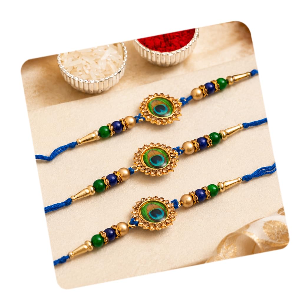CraftVatika Rakhi for Brother Bhai Kids Boy Peacock Feather Rakhi for Bhiaya Mor Pankh Rakhi Bracelet Set of 3 for Rakshabandhan-picture-40