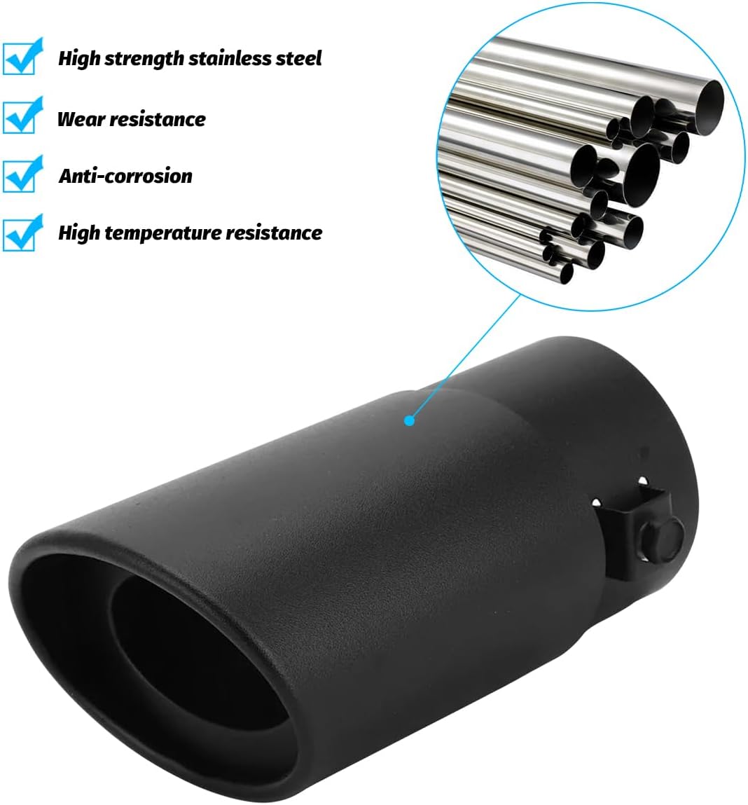 Stainless Steel Car Exhaust Tip, 2.5" Inlet 3" Adjustable Chrome-Plated Curved Vehicle Muffler Finish Exhaust Tailpipe, Automotive Tail Throat Tail Pipe, Universal Fit (Black)