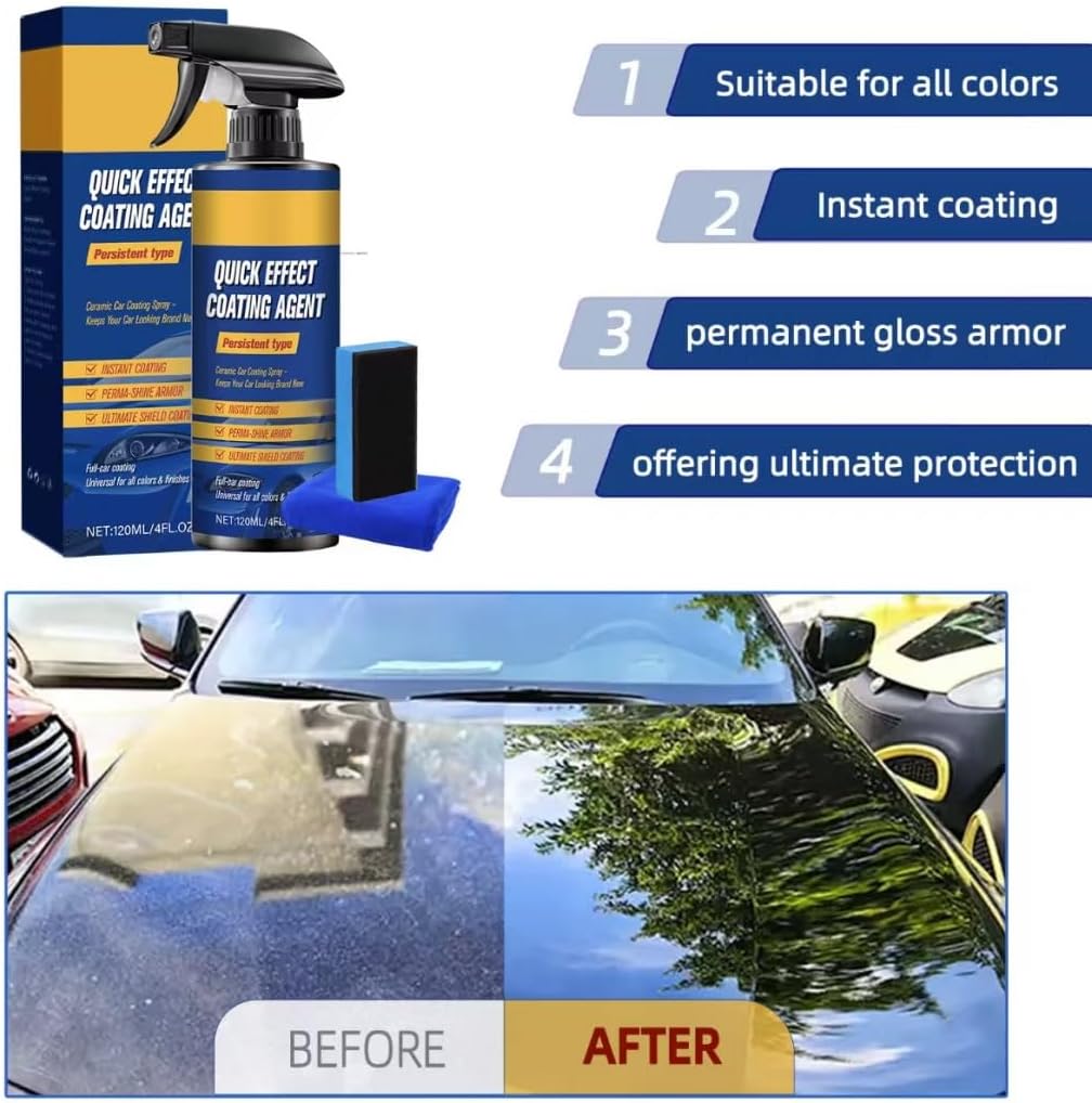 Nano Quick Coat Restore, Quick Effect Coating Agent for Car,Car Scratch Wax Polish Sprays Waterless Wash,Oil Film Emulsion Glass Cleaner with Sponge and Cloth for Shine & Protection (2)