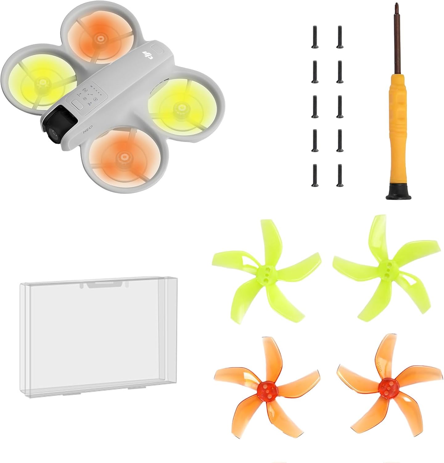 Drone Colorful Propellers for DJI Neo Low-noise Propellers Light Weight Durable Propeller Wing Blades for DJI Neo Accessories Quick Replacement Spare Part 4pcs (Orange+ Green)
