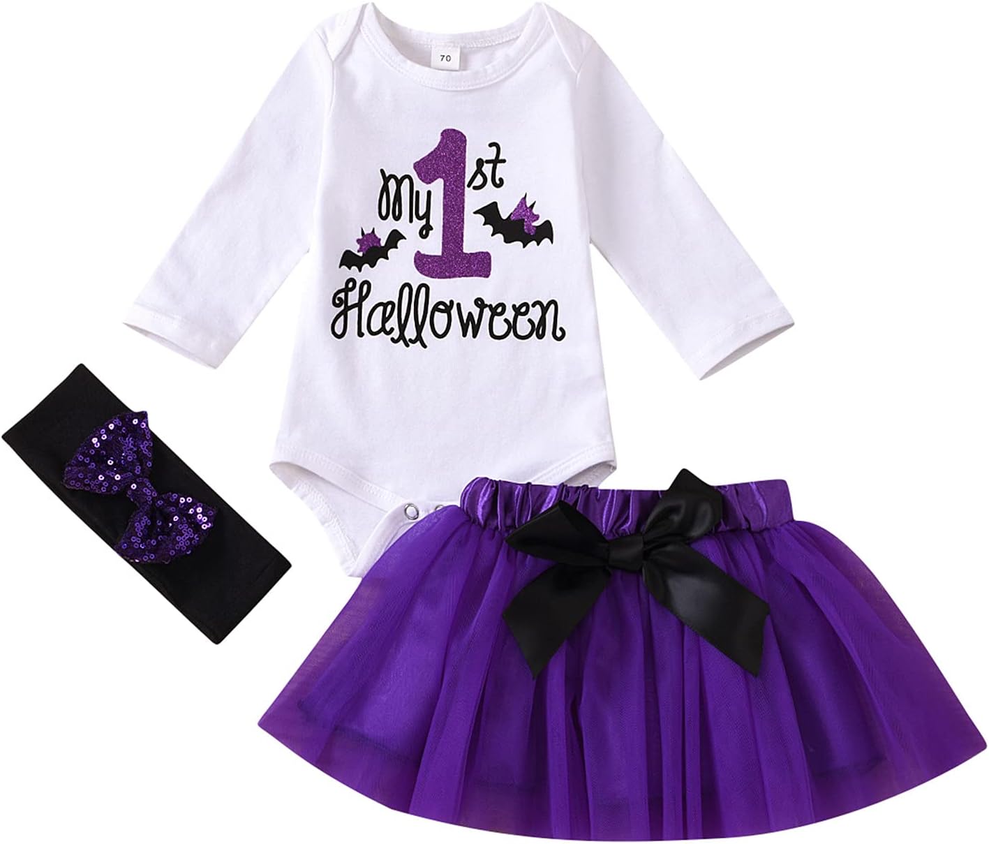 BiuBuy Twin Baby Girl Gifts Toddler Baby Kids Girls Halloween Plaid Tops Pumpkin Skirts Set Outfits Toddler (Purple #9, 70)