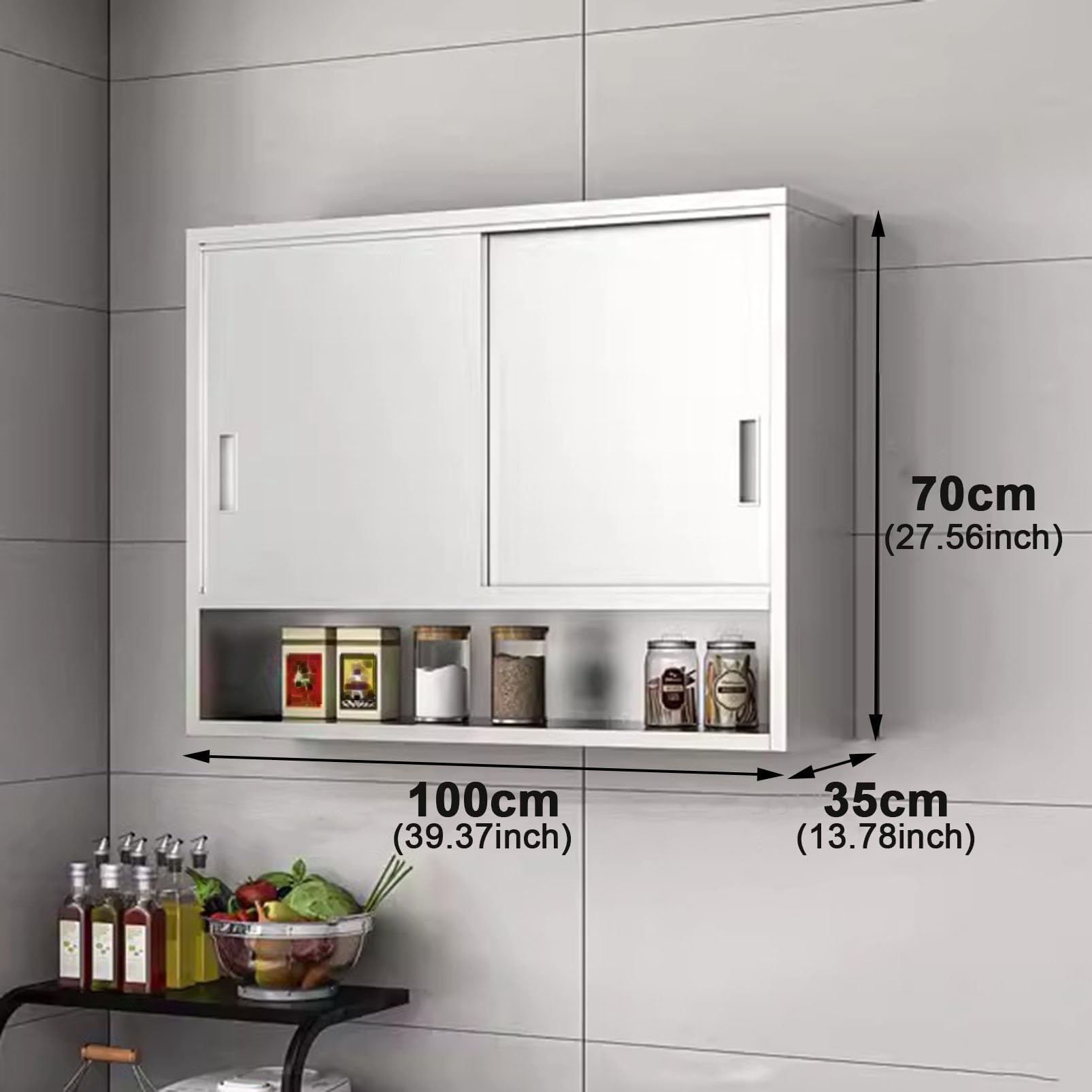 Armoire de Rangement Murale Robuste, Buffet de Garde-Manger d'armoires de Cuisine avec Portes coulissantes, Armoire Utilitaire autoportante pour Bouteilles d'assaisonnement aux épices
