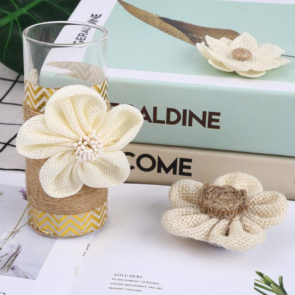 Handmade Natural Rustic Burlap Flowers Assorted Burlap Rose 20PCS for Wedding Decoration and Floral DIY Crafts Making by CCINEE