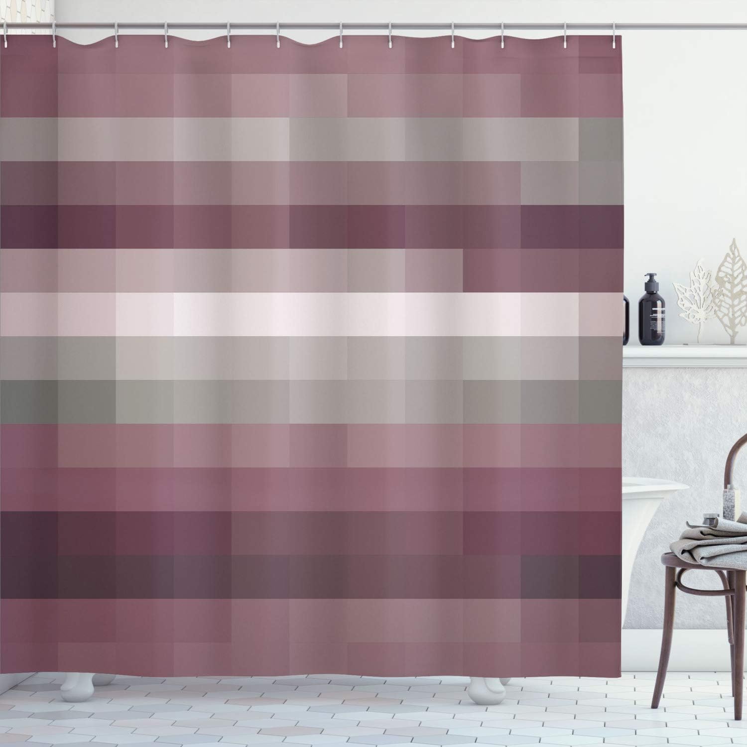 Ambesonne Palette Shower Curtain, Abstract Vortex Swirls and Shapes Pattern Vibrant Pastel Color Gradients, Cloth Fabric Bathroom Decor Set with Hooks, 70" Long, Plum Ivory