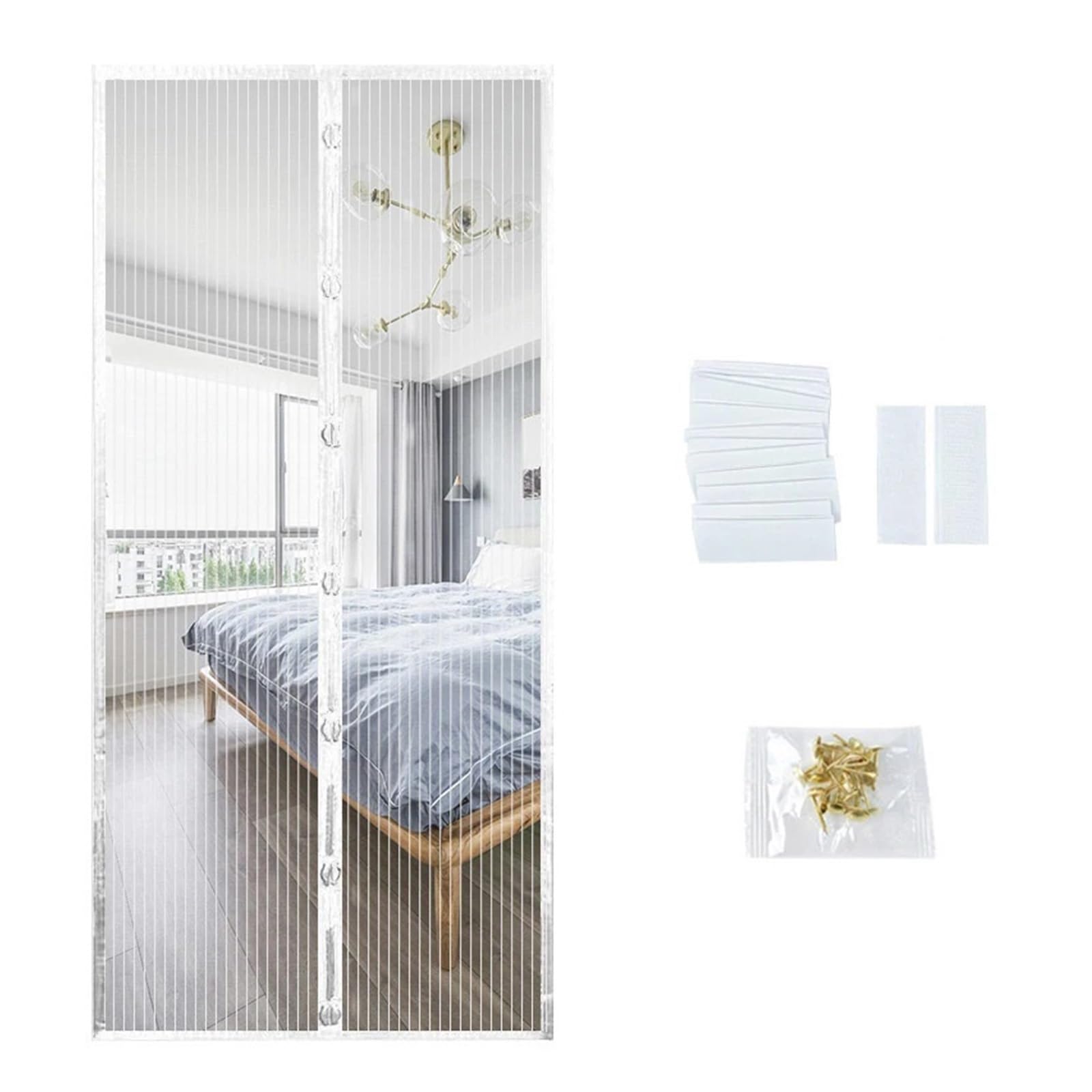Fly Screen Door，Door Curtain， No Punching Anti Mosquito Insect Bug Automatic Closing Household Ventilation(White,80x210cm)