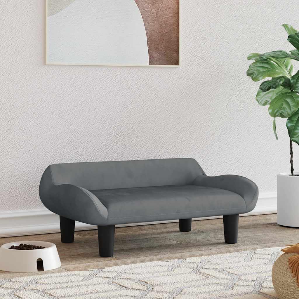 Lit pour chien en velours gris avec rembourrage en mousse et pieds