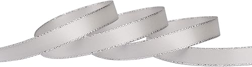 Miniatura 17 de Cinta de satén de doble cara de 3/8 pulgadas con borde dorado de 25 yardas (810-marfil), juego para envoltura de regalos, decoración de fiestas