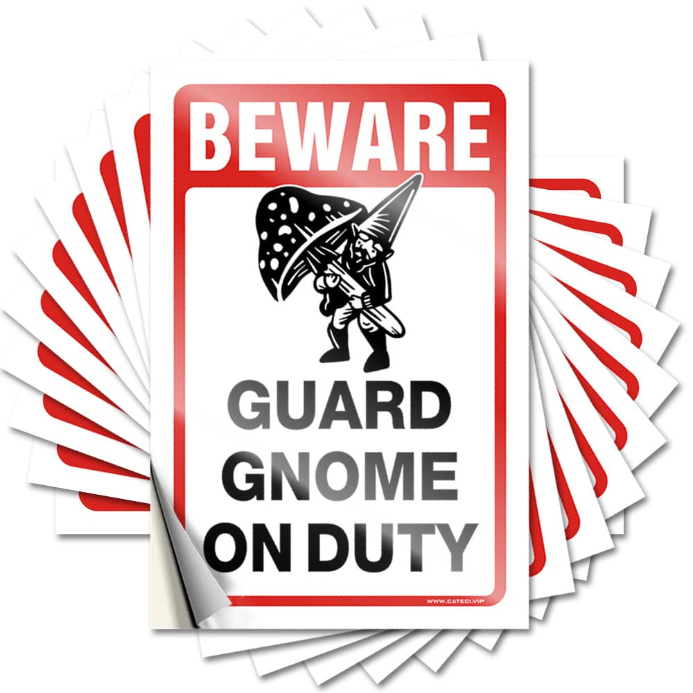 Decals Decor for Bedroom Peel and Stick - Beware! Guard Gnome On Duty Waterproof Fuzzy Waterproof Vinyl for Racing(6X9CM)