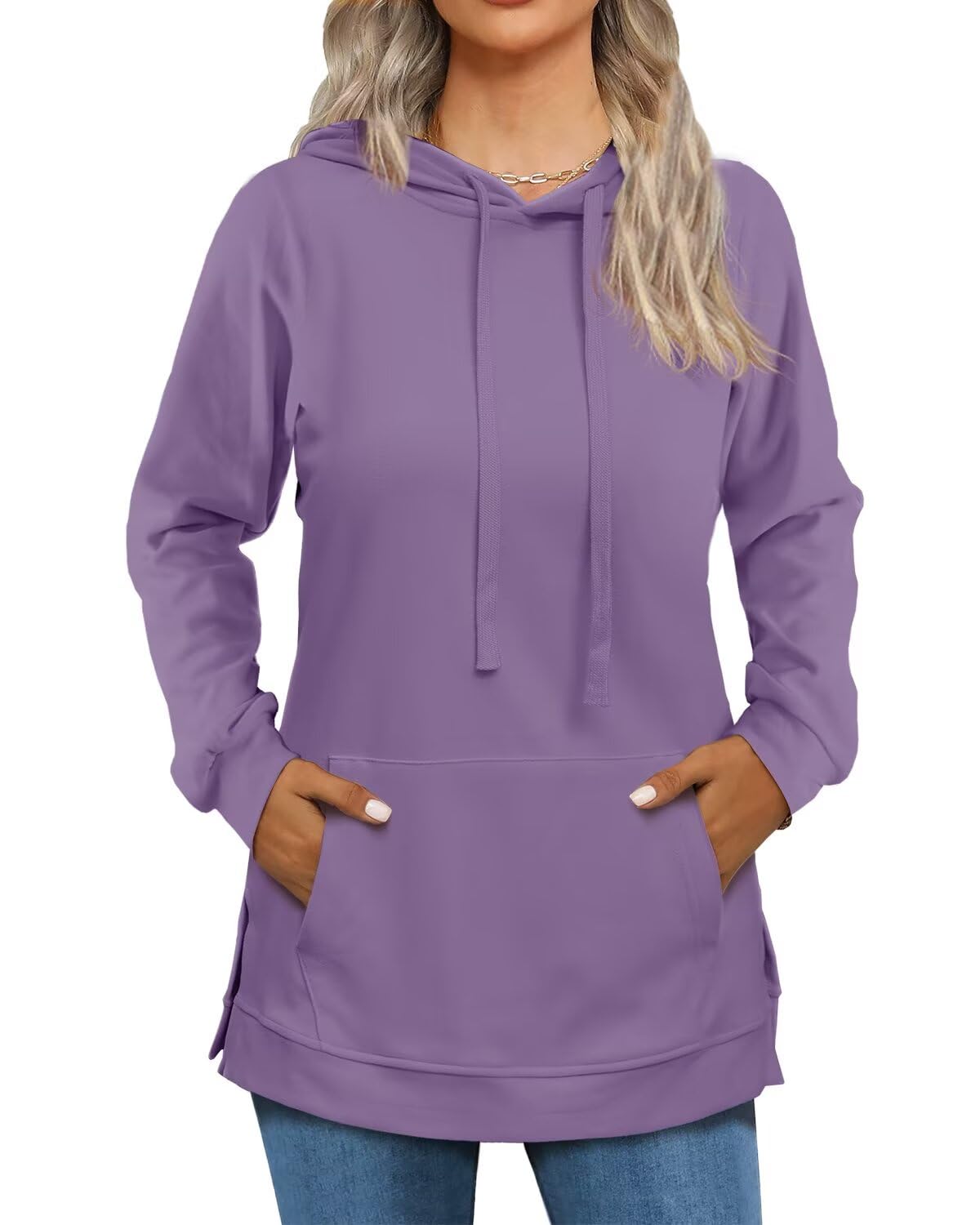 Beimuc Bluzy dla kobiet moda podzielony brzeg sznurek na co dzień bluzy z długim rękawem topy z kieszeniami