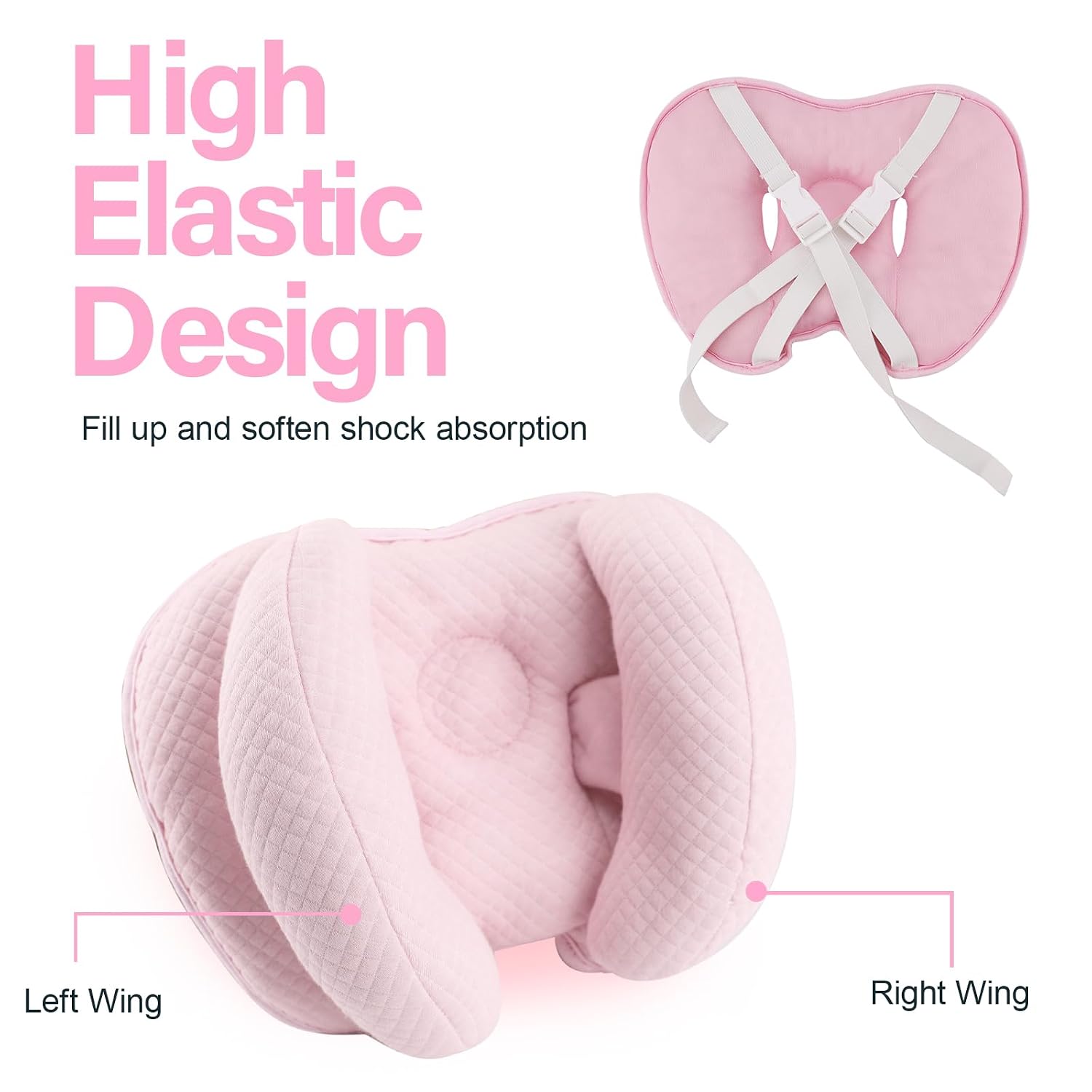 Upgraded 2 in 1 Baby Travel Pillow, Adjustable Banana Shape Baby Neck Head Support Piloow Stroller Insert Cushion for 4 Months Up Kids, Toddler, Pink