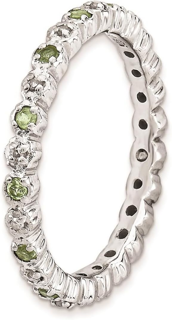 925 Sterling Silver Polished Prong set Stackable Peridot and Diamond Ring Stackable Ring for Women - Image 4