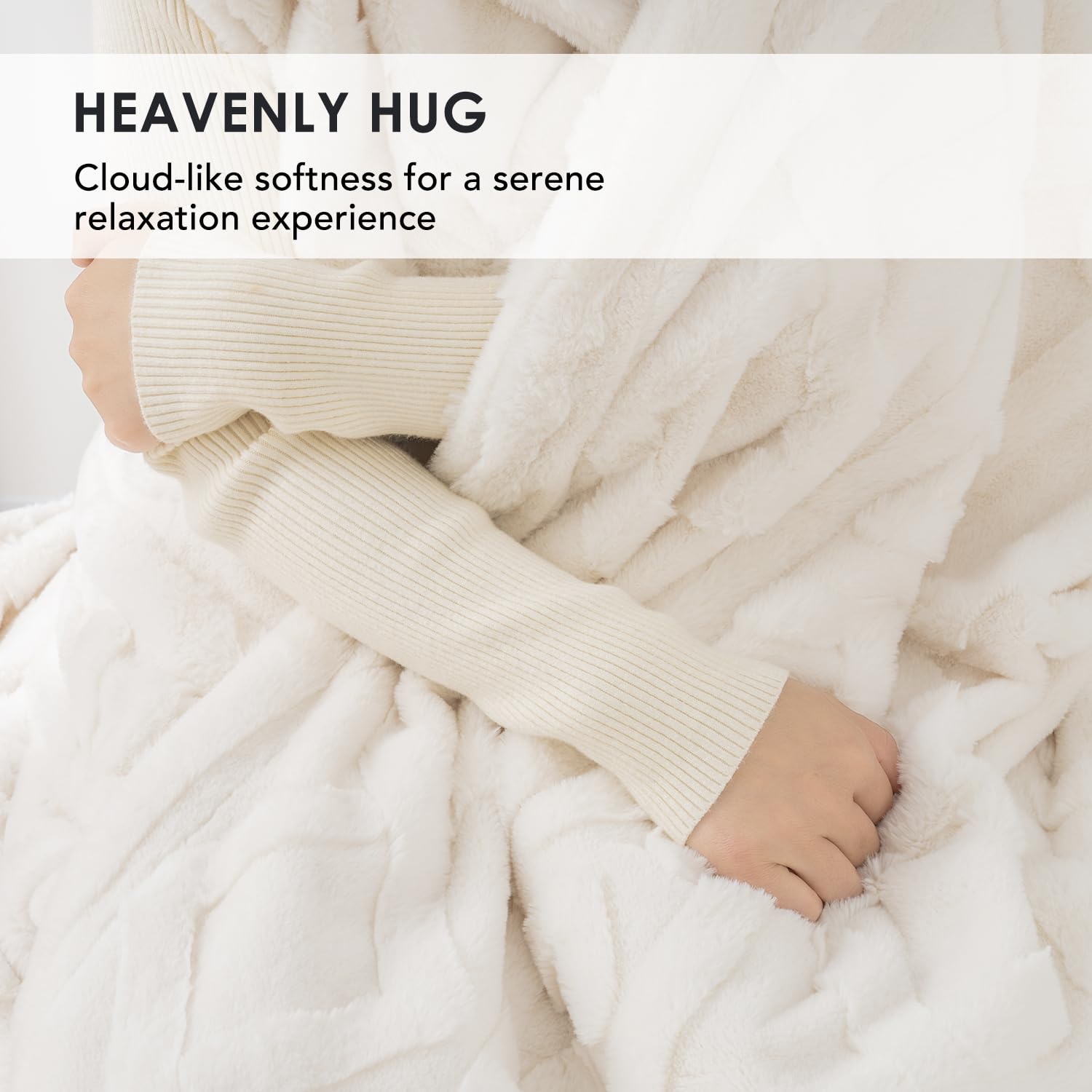 EVERGRACE Luxury Faux Rabbit Fur Throw Blanket Cable Jacquard Soft Cozy Blankets and Throws Fuzzy Thick Fluffy Plush Warm for Couch Sofa, 60"x80", Ivory White