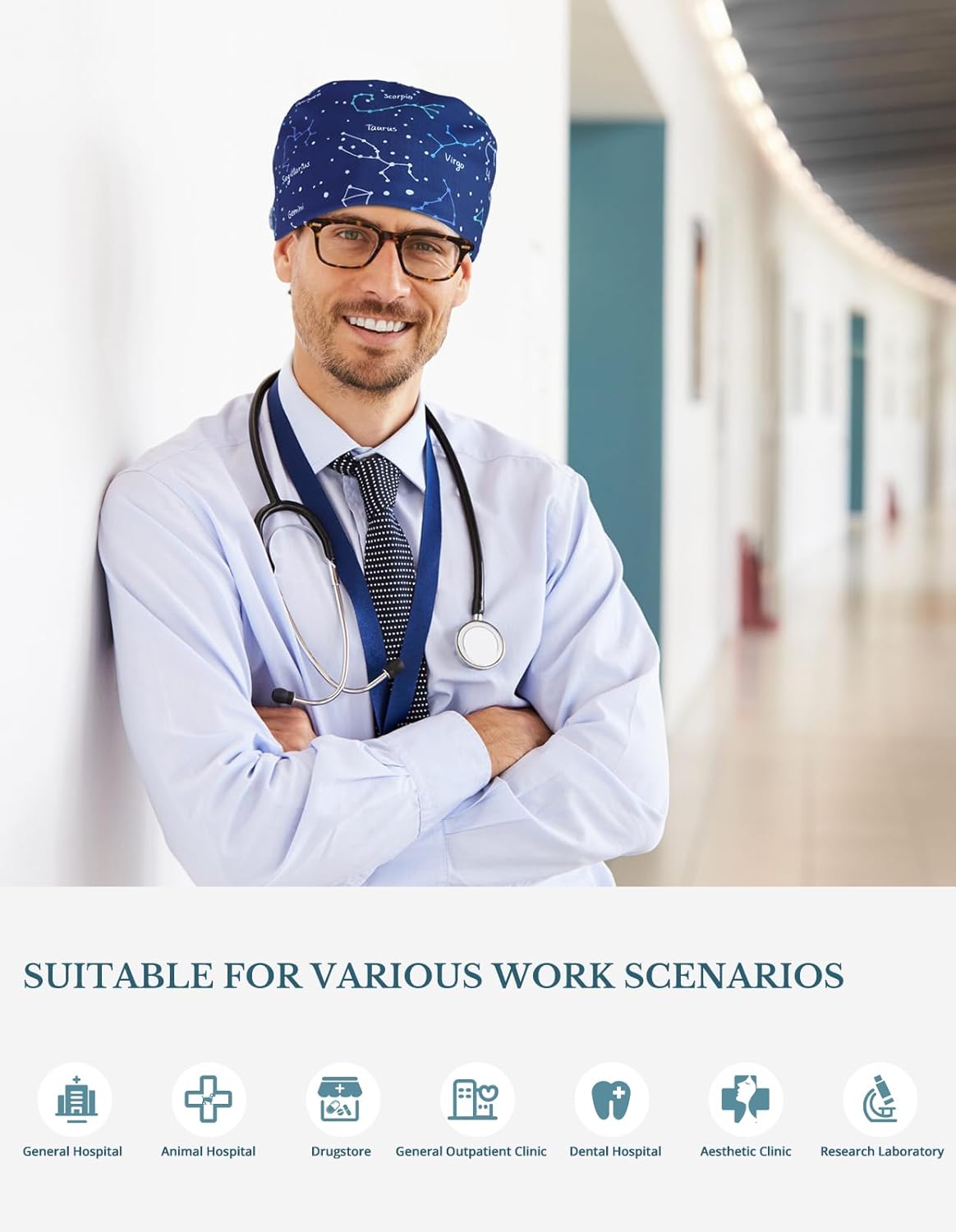 Constellation Double-Sided Printed Scrub Caps for Men and Women with Buttons, Adjustable Helps Reduce Static Buildup Medical Hats, Classic and Breathable Surgical Caps with Sweatband for Long Hours - Image 7