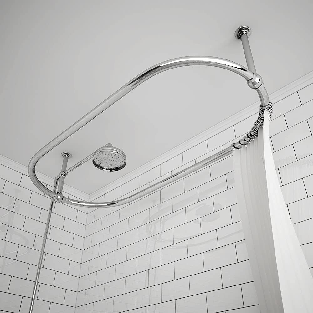 CBA Oval Shower Curtain Rod Ceiling Mount for Clawfoot Tub Freestanding