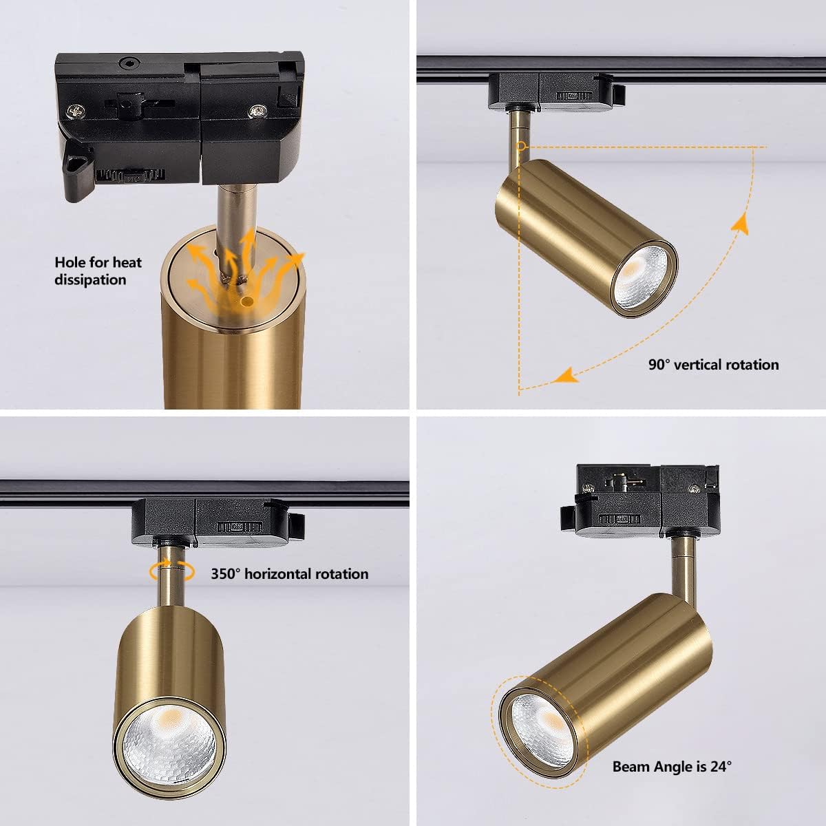 Adjustable Track Lighting Fixture 3 Pack， Brushed Nickel Adjustable Tilt Angle Ceiling Mount Spotlights, 24° Angle for Accent Retail,Kitchen，,7w 4000k CRI 90(Copper housing 4000k)
