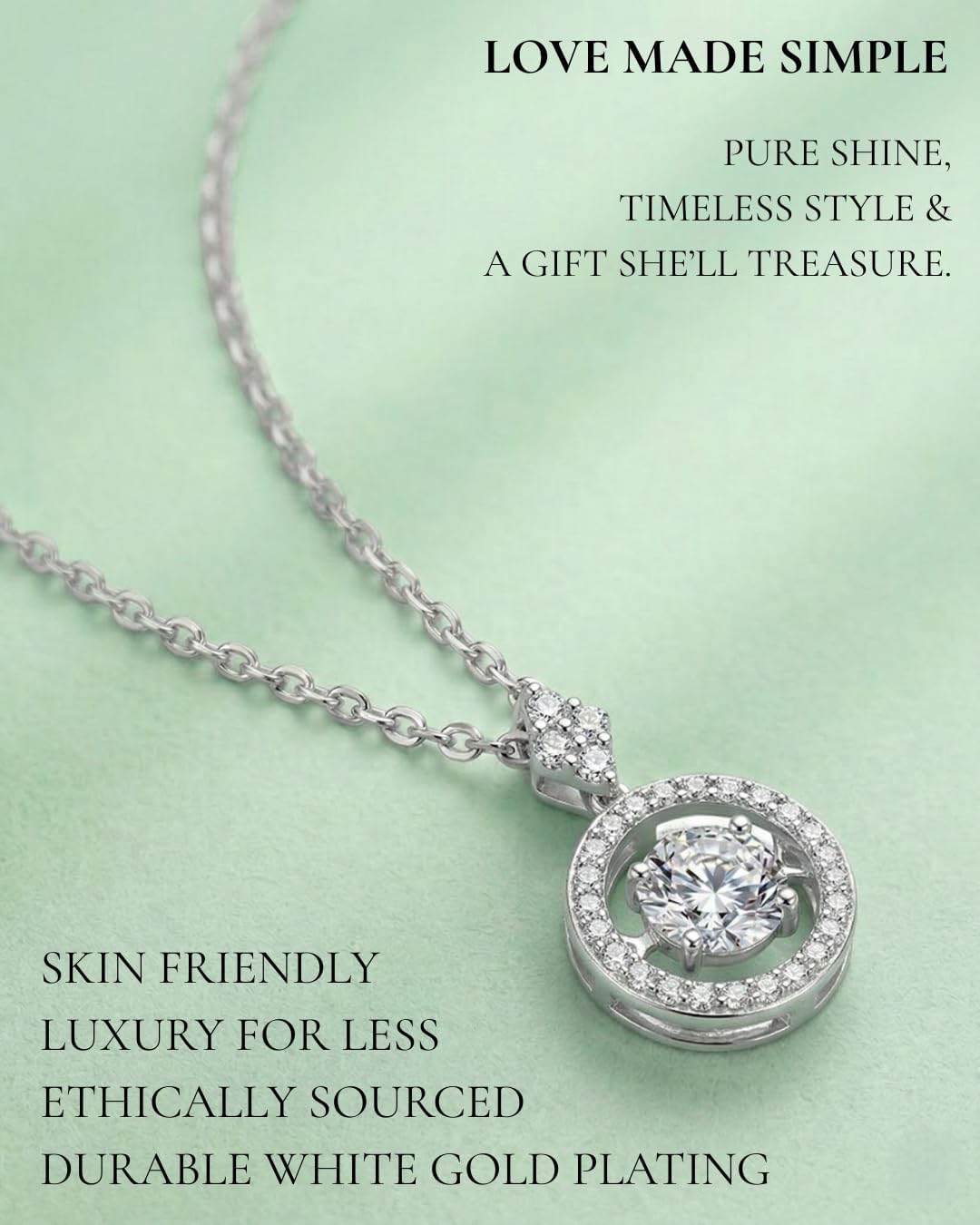 Moissanite Necklace for Women, 18K White Gold Plated S925 Silver Pendant, Sparkling Round Jewelry for Wedding, Engagement, Birthday Gift