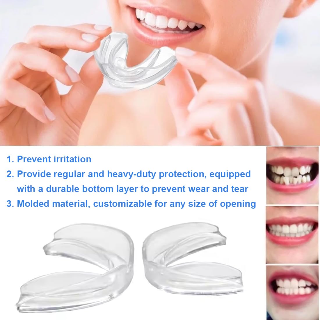 8 Piezas Bruxismo Dental Noche, amaños Protector Bucal para Dormir, Ferula Descarga Bruxismo, Férulas Dental Moldeable, Protector Bucal Para Dormir, Material Termoplástico de Calidad Alimentaria