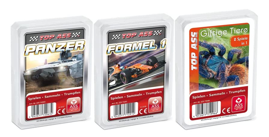 AssAltenburger Set of 3 Quartet Games / Strength & Endurance: Top Ace Tank, Formula 1, Toxic Animals (36+ Months, 2-4 Players, German)
