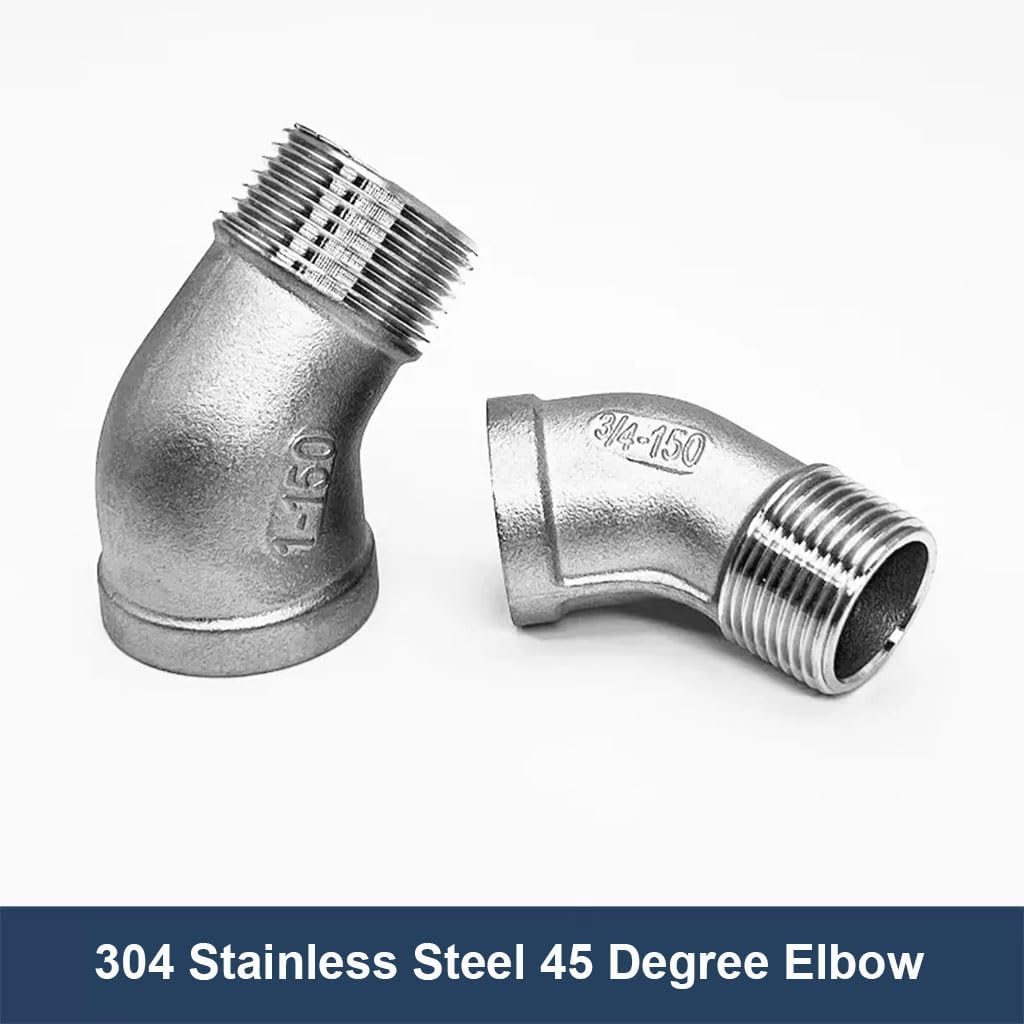 Stainless Steel Cast Pipe Fittings,304 Stainless Steel 45 Degree Elbow Fitting Connector, 1/4" 3/8" 1/2" 1" 1-1/4" 1-1/2" 2" Female Thread to Male Thread,(3/8 Inch)