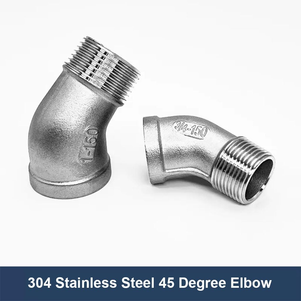 Stainless Steel Cast Pipe Fitting, 304 Stainless Steel 45 Degree Elbow Fitting Connector, 1/4"" 3/8"" 1/2"" 1"" 1-1/4"" 1-1/2"" 2"" Female Thread To Male Thread, 1pcs(1 1/2)