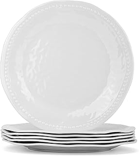 Melamine Dinner Plates, Round Plates,Shatter Resistant, 10.5 inch, set of 6, White