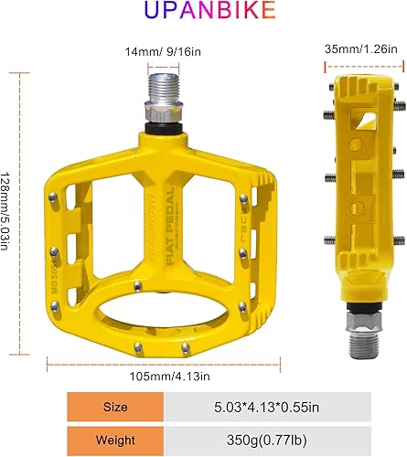 Miniatura 10 de UPANBIKE Pedales de bicicleta de aleación de magnesio de 916 pulgadas, rodamiento de husillo de alta resistencia, antideslizante, plataforma plana