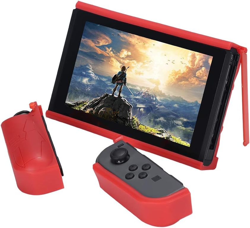 AIXMEET Ultimate Detachable Case for Nintendo Switch, with Fully Enclosed Case | Detachable Joy-Con Protection | Solid Upright Kickstands | High-Grade TPU (Red)