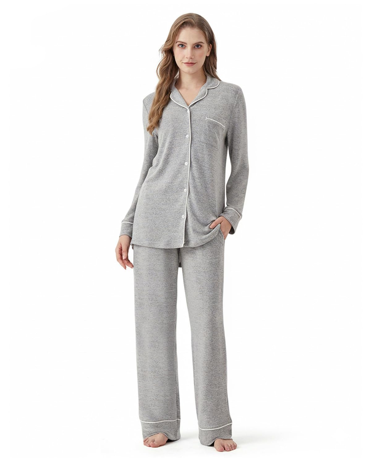 Zylioo Tall Damen Schlafanzug Zweiteiler Extra Lang Pyjama Set Langarm Hausanzug Loungewear Sleepwear