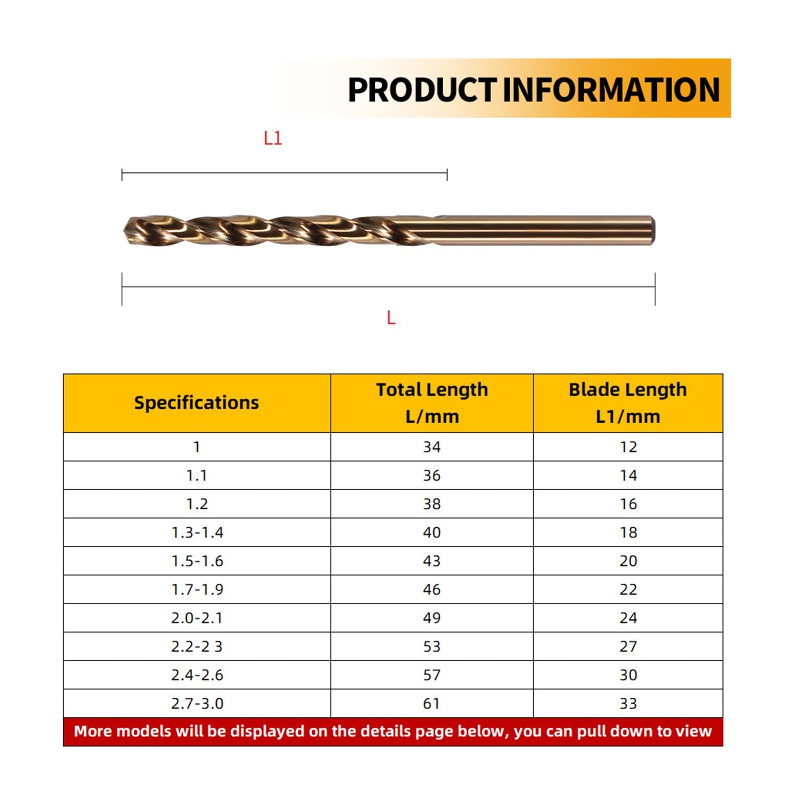 Lot de 10 forets hélicoïdaux en cobalt HSS-Co M35 for métal HSSE, aluminium, cuivre, acier inoxydable, titane, 6 mm à 13 mm(8.0mm)