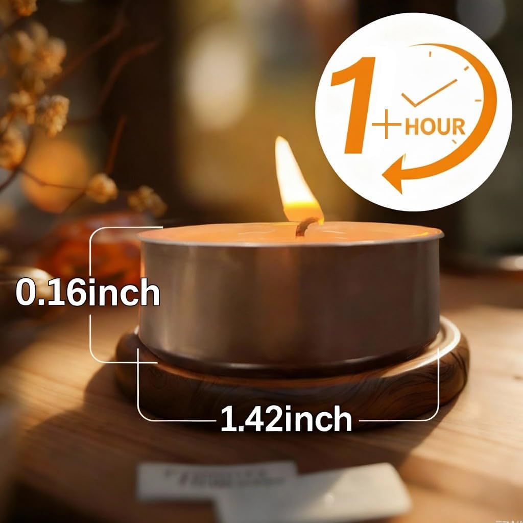 Tealight Candles- 1 Hour - White Tea Lights Candles, Smokeless, Unscented Ghee Wax with Cotton Wick for Shabbat, Weddings, Christmas, Home Decorative