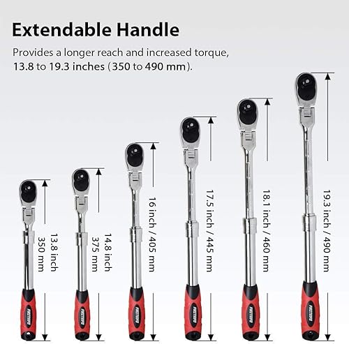 Miniatura 6 de FIRSTINFO - Llave de trinquete extensible flexible de 12 pulgada con acción de engranaje de 72 dientes (longitud 13.8-19.3 pulgadas) + enchufe de