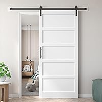 Vista 26 de Fredbeck - Puerta de granero blanca de 32x84 pulgadas con kit de herrajes para puerta corrediza de 5.5 pies incluido y manija, sólida, MDF