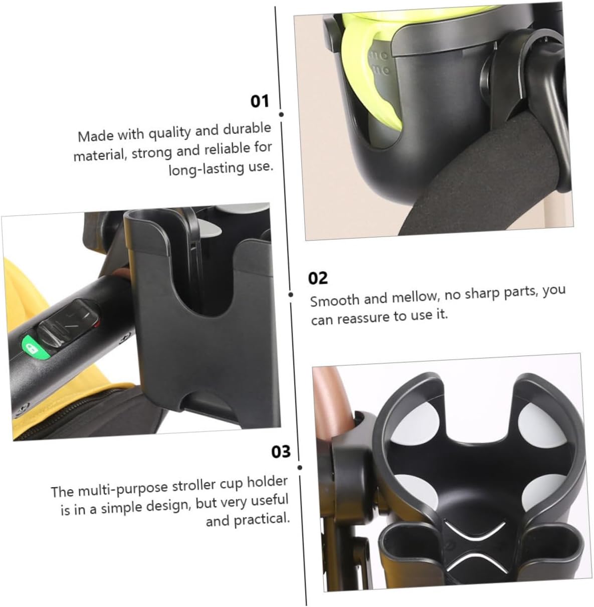 Alasum Sturdy Abs Plastic Stroller Cup Holder with Phone Rack Trolley Bottle and Cup Holder for Smooth Use Strollers