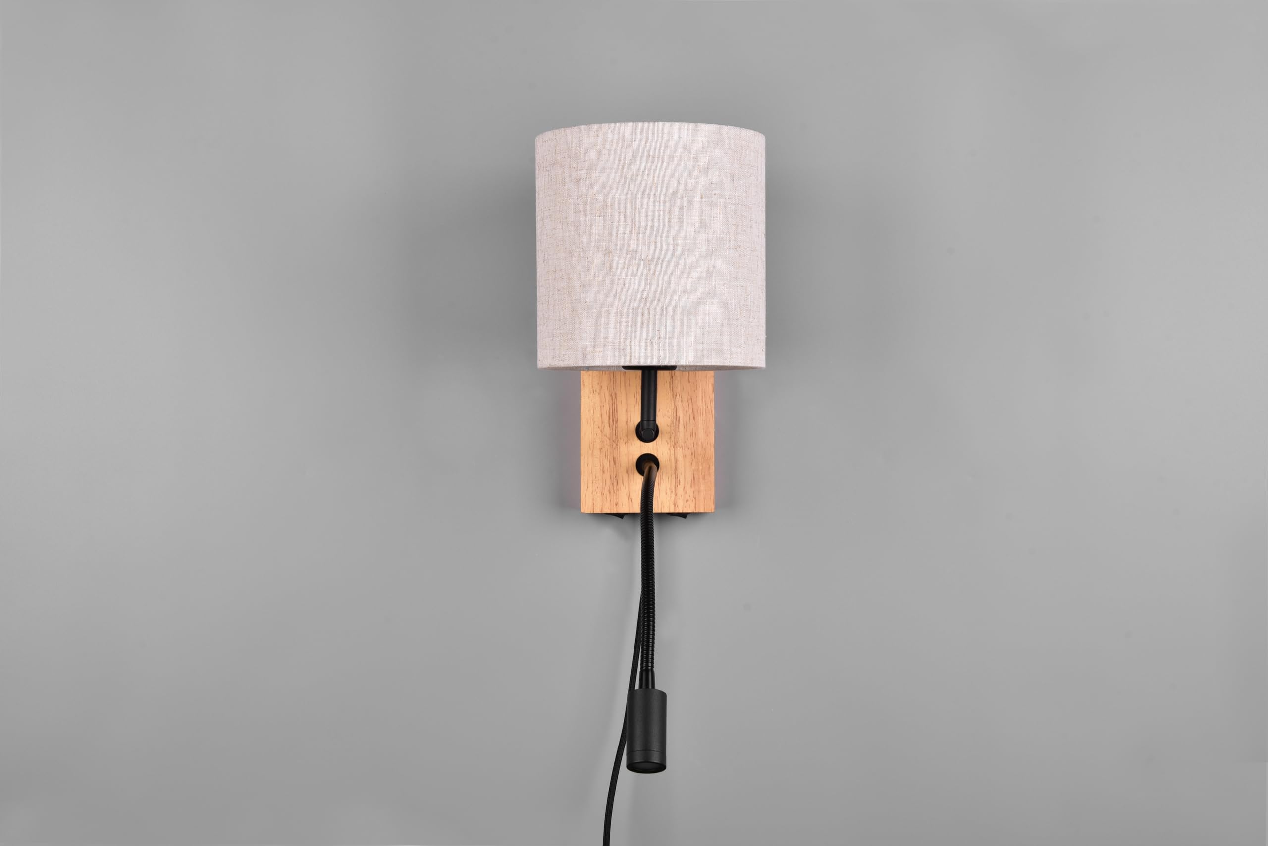 Trio Leuchten Wandleuchte Nilam 212879236, Holz naturbelassen, Schirm Stoff, exkl. 1x E27, Lesearm inkl. 3.1 Watt LED, Flex Connect, Weiß
