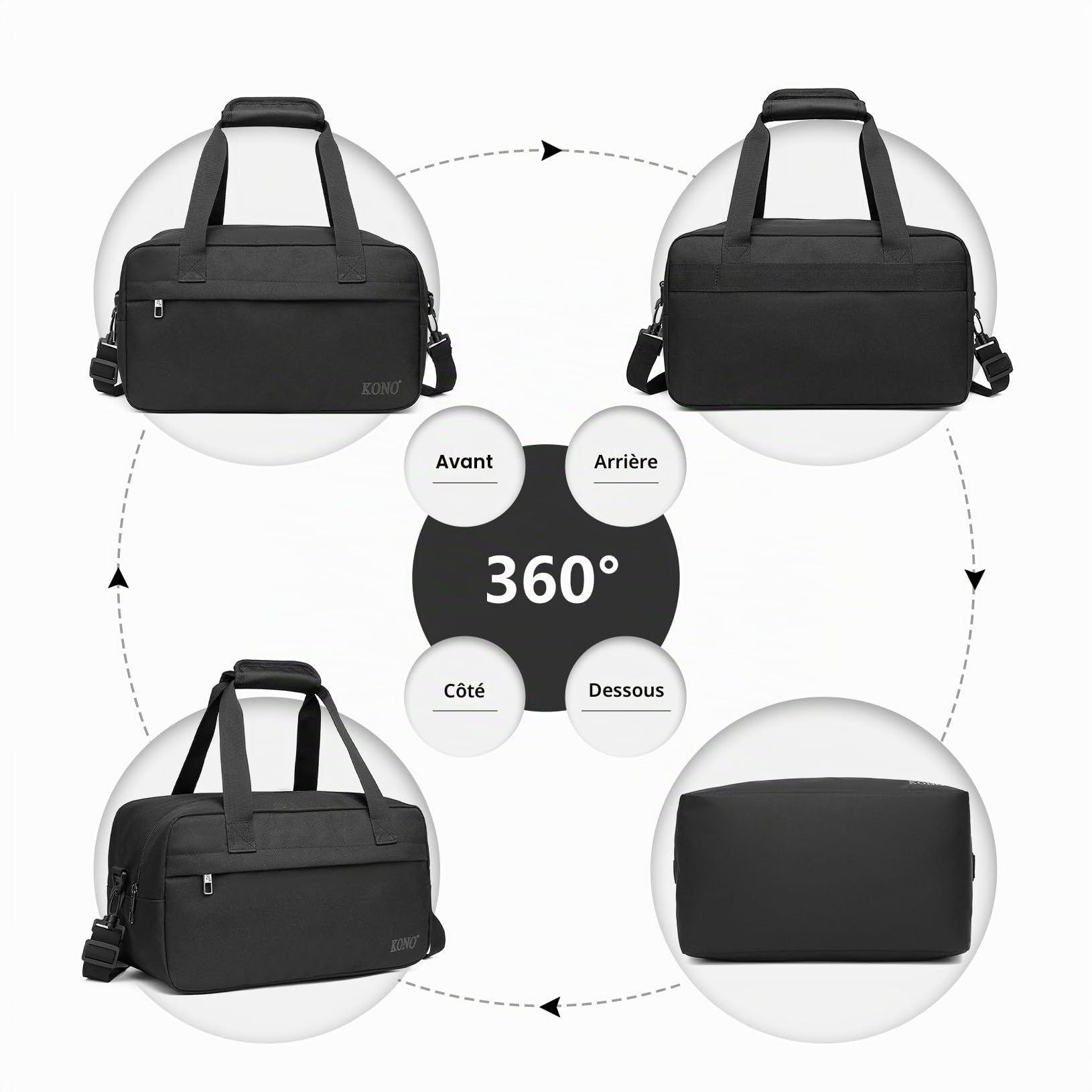 Kono Sacs de Voyage Easyjet 35x20x20, Bagage à Main Cabine sous Le Siège, Valise Weekend pour Homme et Femme, Léger Transport Imperméable, Sport et Polochon Fourre-Tout