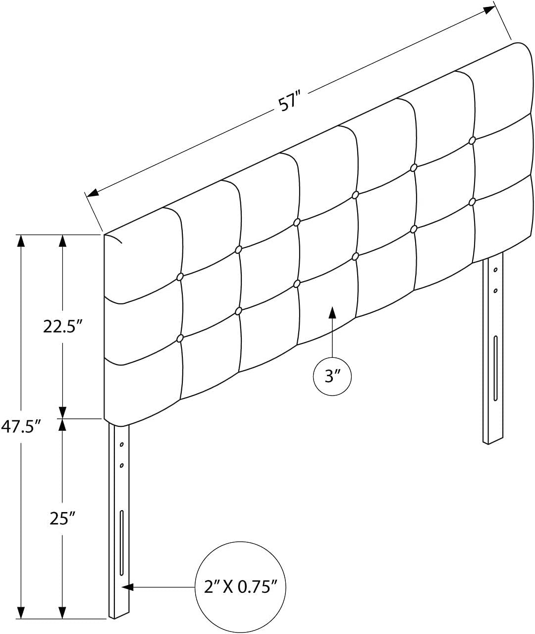 Monarch Specialties 6002F, Full, Bedroom, Upholstered, Pu, Transitional Bed Size/White Leather-Look Headboard