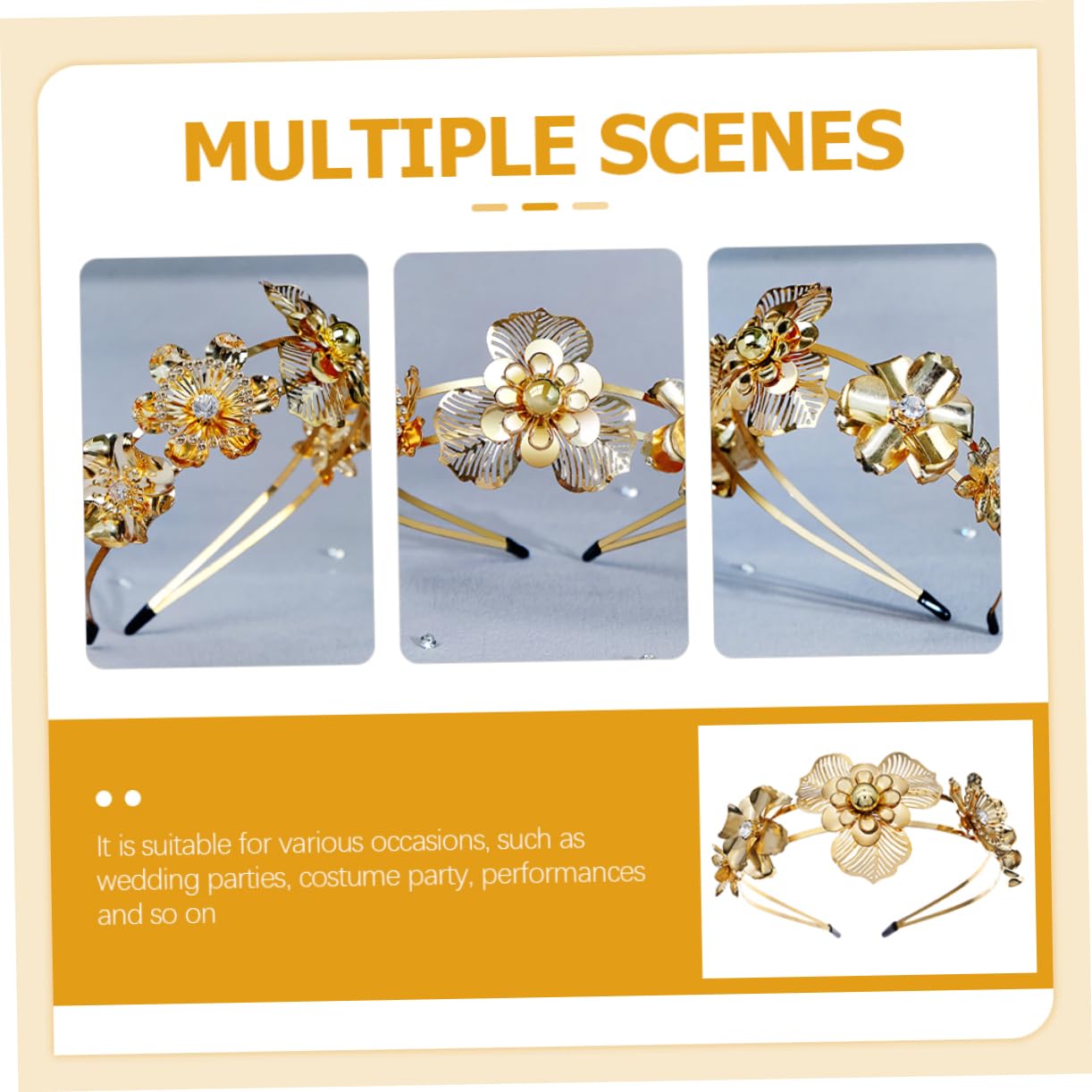 FRCOLOR 5pezzi Cerchietto Per Donne Con Fiori Metallo Doppio Accessorio Elegante Per Matrimonio e Feste Perfetti Per Occasioni Speciali e Servizi Fotografici