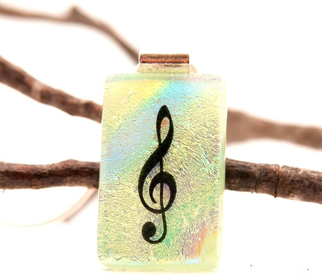 Treble Clef Jewelry, Treble Clef Pendant, Treble Clef Necklace, Music Jewelry, Music Note, Fused Glass Pendant, Treble Clef Charm, Glass Pendant Slide, Chain Included, Gift For Musician, Musical Gift