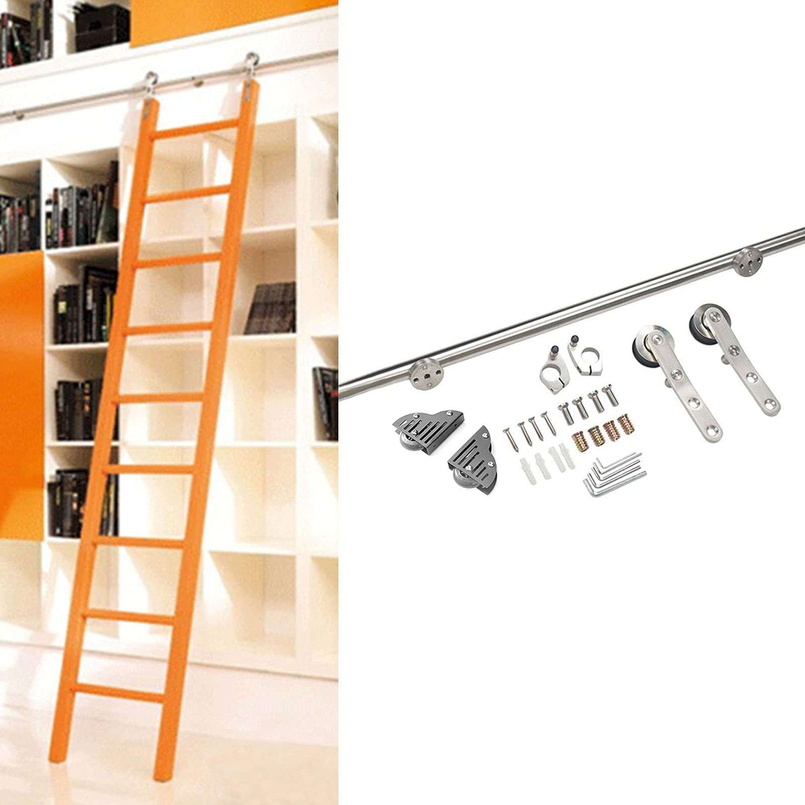 Rail de porte de grange coulissante MiroDo 100 cm pour échelle de bibliothèque moderne