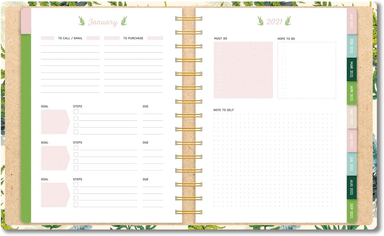 High Note 2021 Planner by La Scarlatte, Greenery Woodland Ferns 17-Month Hardcover Planner, August 2020 - December 2021, 7" x 8.5"