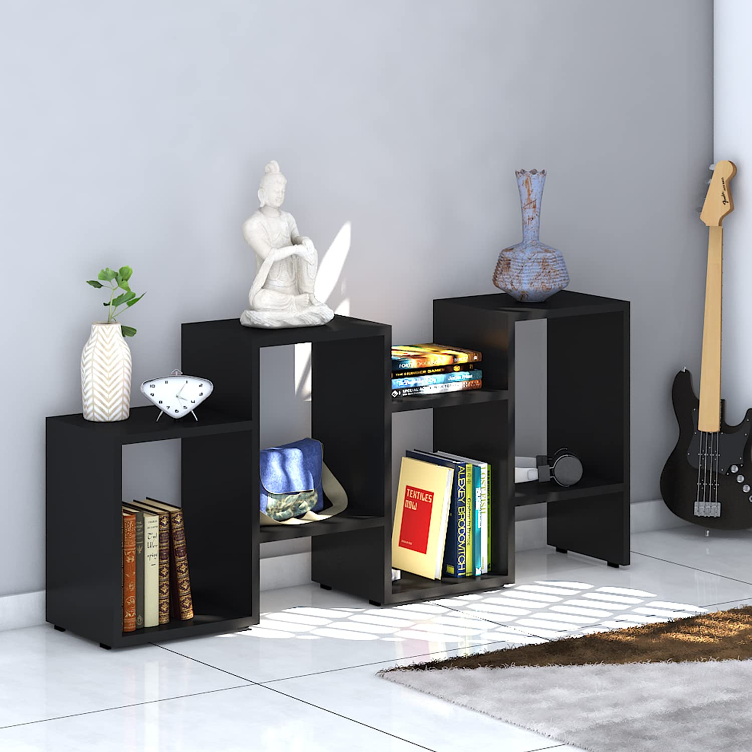Klaxon Engineered Wood, Matt Finish Bern Book Shelf | Storage Unit | Display Unit (Black, Set of 1)