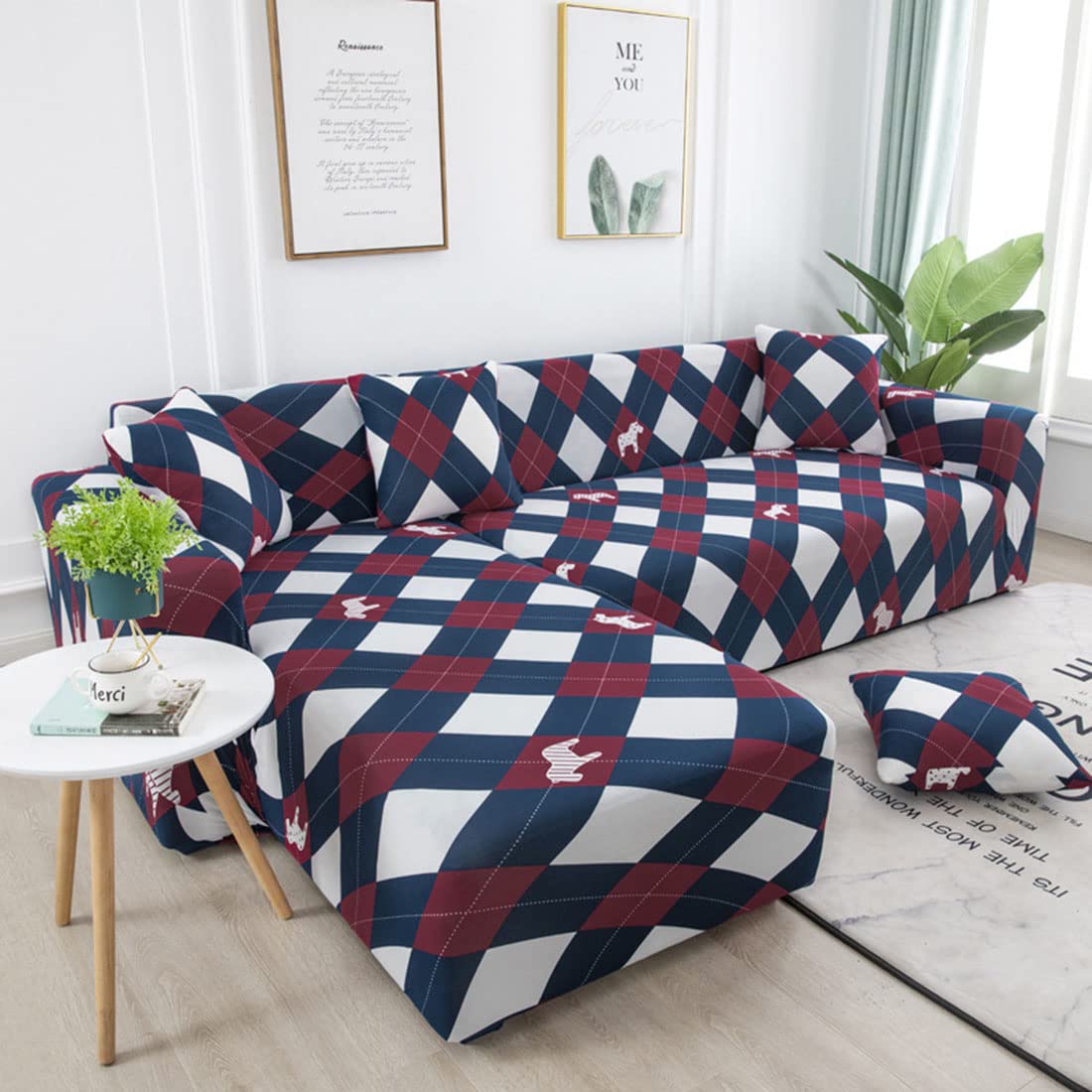 Housse de canapé extensible en L lavable pour un salon familial
