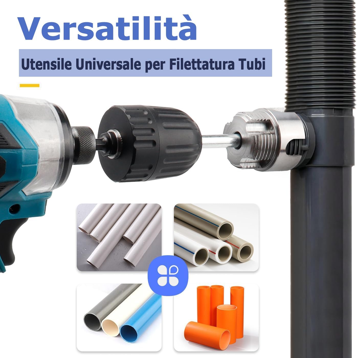 Mesee Kit per Filettatura Tubi PVC, Strumento per Filettatura Interna ed Esterna Integrata, Compatibile con Trapano Elettrico, Adatto per Tubi PVC/PPR da 1/2", 3/4", 1", per Installazioni e Riparazion