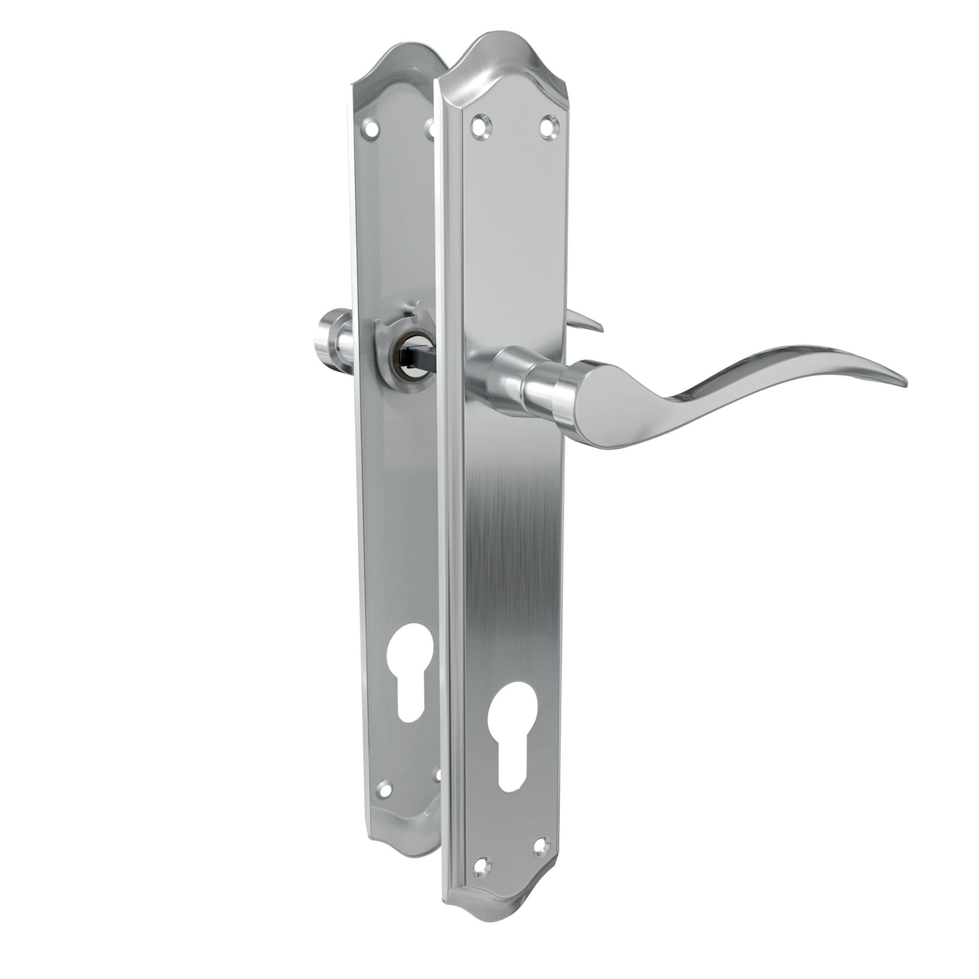 Amig Matte Chrome - Door Handle Set With Plate | Handle With Key Escutcheon | Model Beta Pb85 | Steel | 256 X 48 Mm | Square Pin 8 Mm | Matt Chrome-Plated