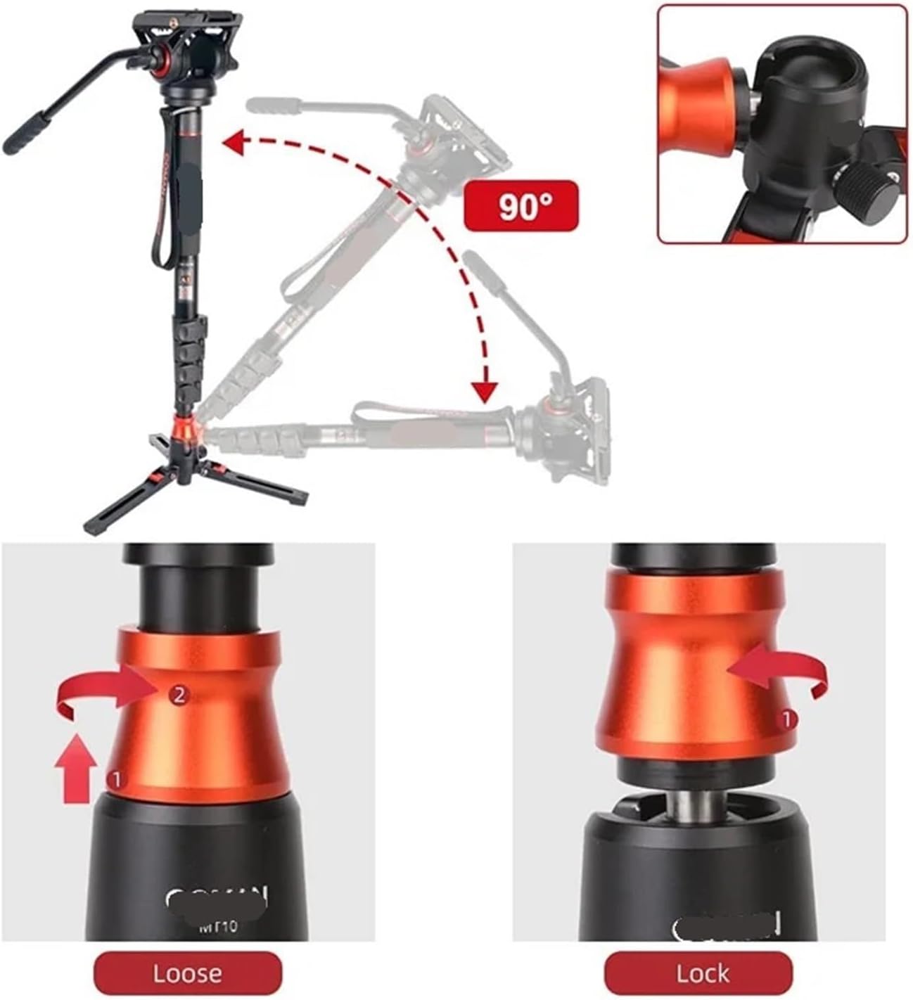 DK327Q5S Professional Camera Monopod Hydraulic Oil Head with Tripod Bracket