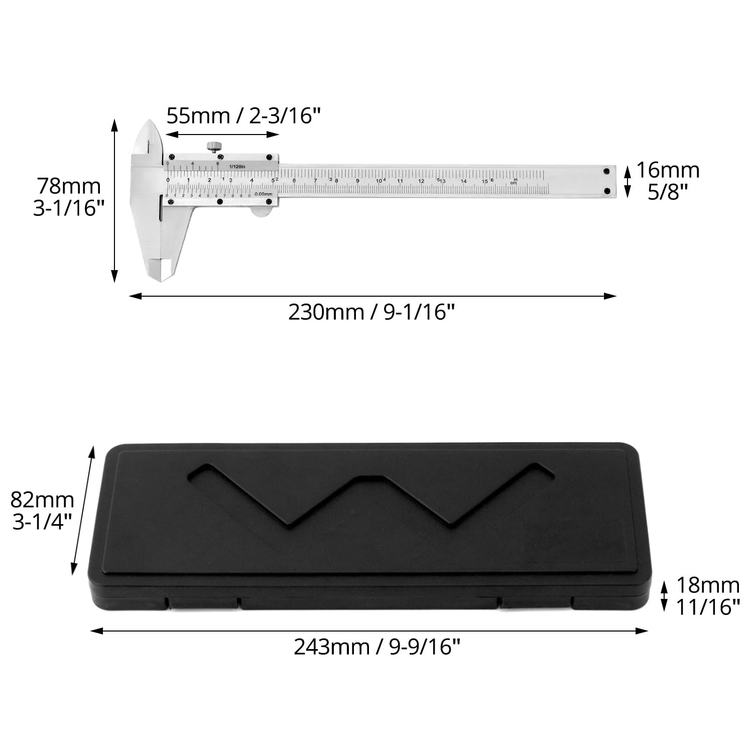 QWORK Calibre Vernier de Alta Precisión 6" 150 mm 0.05 mm 1/128" con Tornillo de Bloqueo