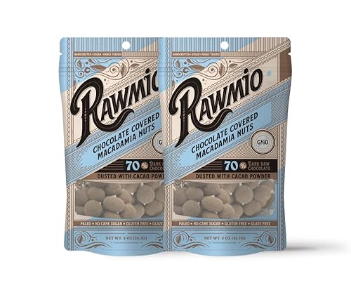 Rawmio Nueces de macadamia cubiertas de chocolate - Orgánicos, crudos, veganos, 70% chocolate negro, 2 paquetes, 2 onzas.