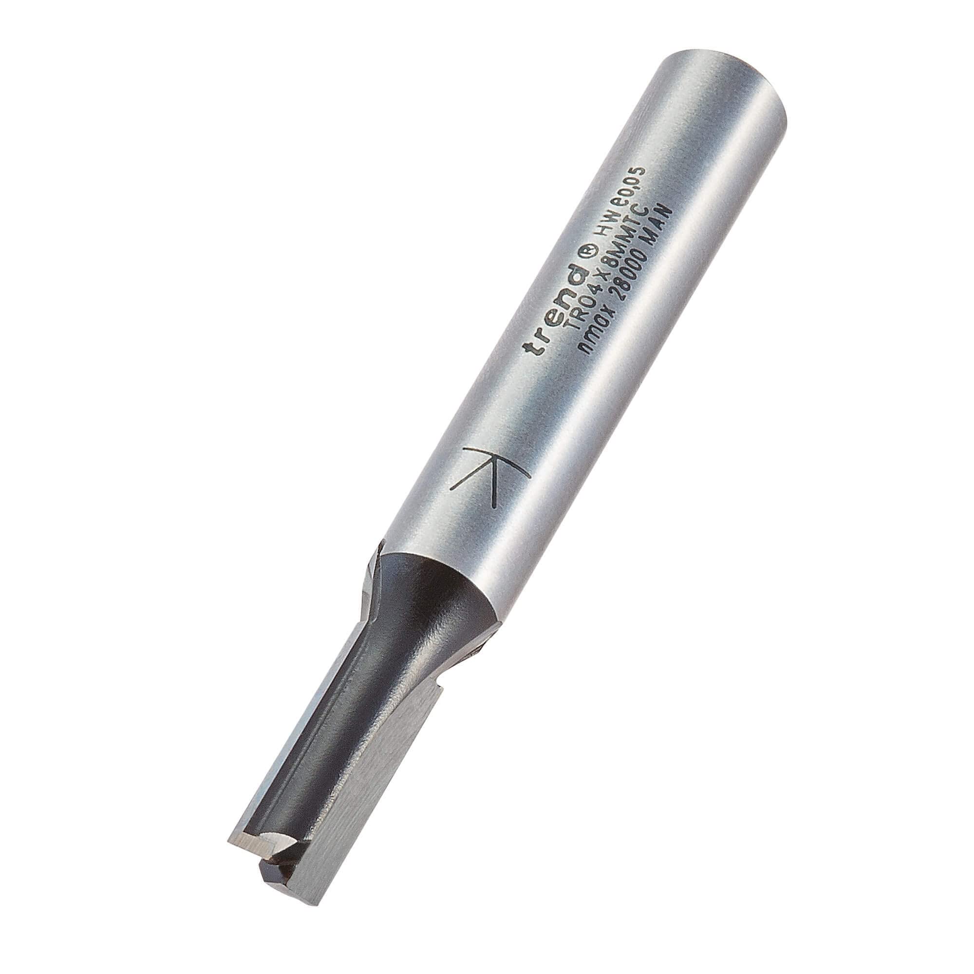 TREND Trade TR04X8MMTC Double Flute Router Bit 8mm Shank 6mm Cutting Diameter 16mm Cutting Length Carbide Tipped