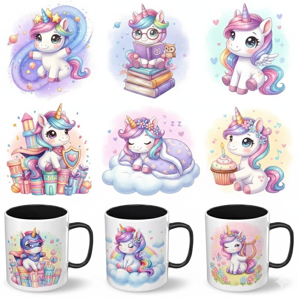 UV DTF Rub on Transfer Stickers - UV DTF Cup Wraps, Colorful Humorous Theme UVDTF Wraps, Waterproof Rub on Decals for Glass Cups Mug Tumbler, DIY Transfer Crafts (Unicorn Pattern)