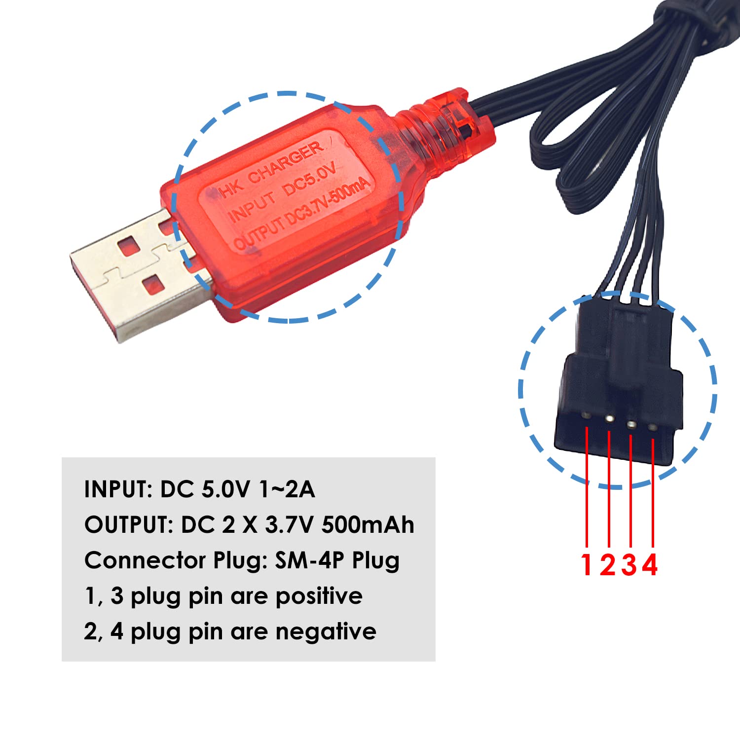 Volt Battery Charger SM-4P USB Charger Cable 2-Pack For